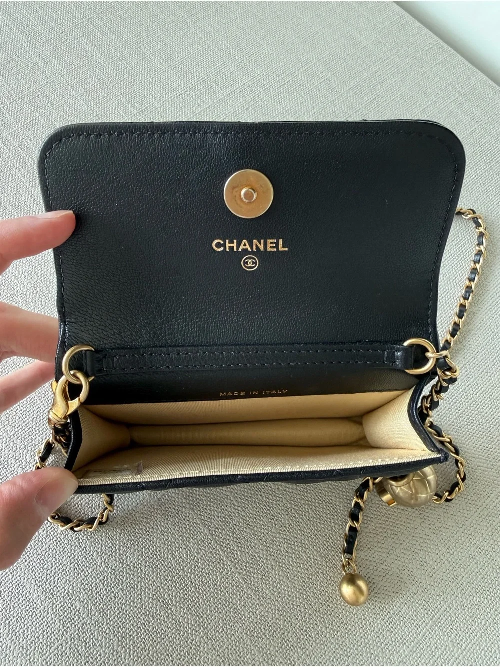 CHANEL Black Quilted Mini Crossbody with Gold Chain - Picture 5 of 7